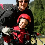 Jasper likes flying too! Marcus with Jasper in Chamonix landing field